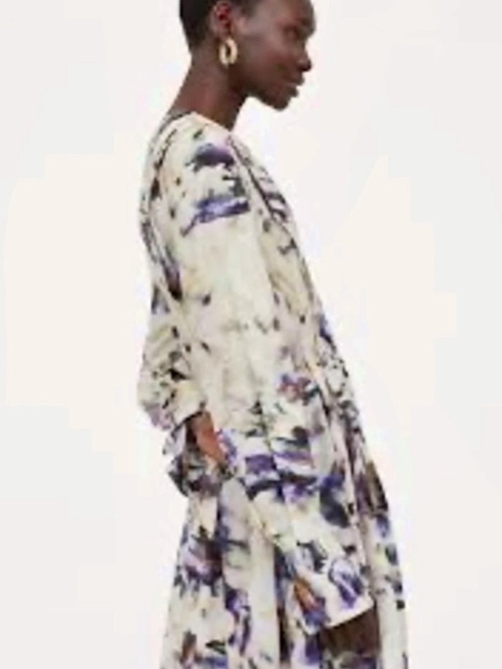 H&M Abstract Print Flowy Pleated Maxi Dress Split Sleeve Size L